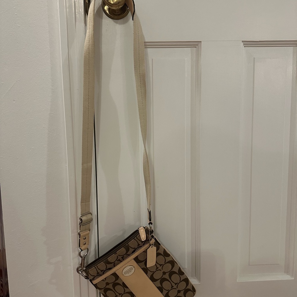 Coach Brown and Cream Crossbody Bag with Monogram Pattern